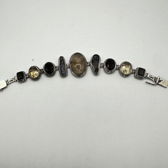 Rutilated Quartz, sm. quartz, biwa pearls set in solid Sterling silver bracelet! - Picture 7 of 11